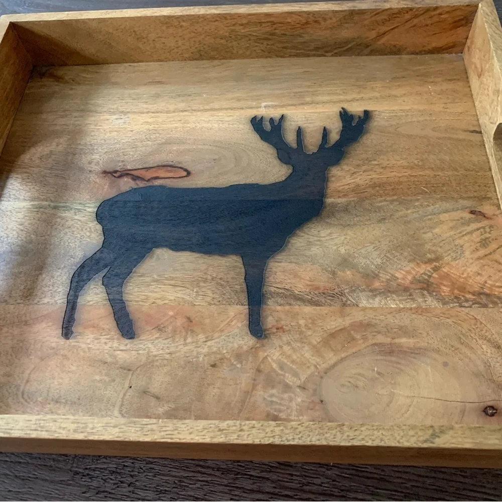 Wooden Tray with Deer Design